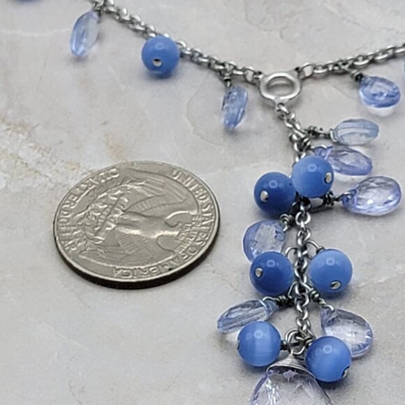 Cookie Lee Silver Tone Blue Moonstone Dangle Charm Y-Drop Necklace 17 Inch - Picture 9 of 9